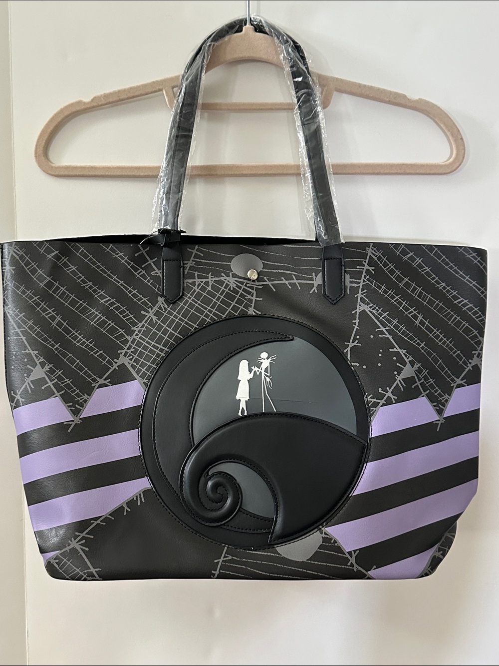 Nightmare Before Christmas Jack and Sally Graphic Tote Bag - Black and Lavender